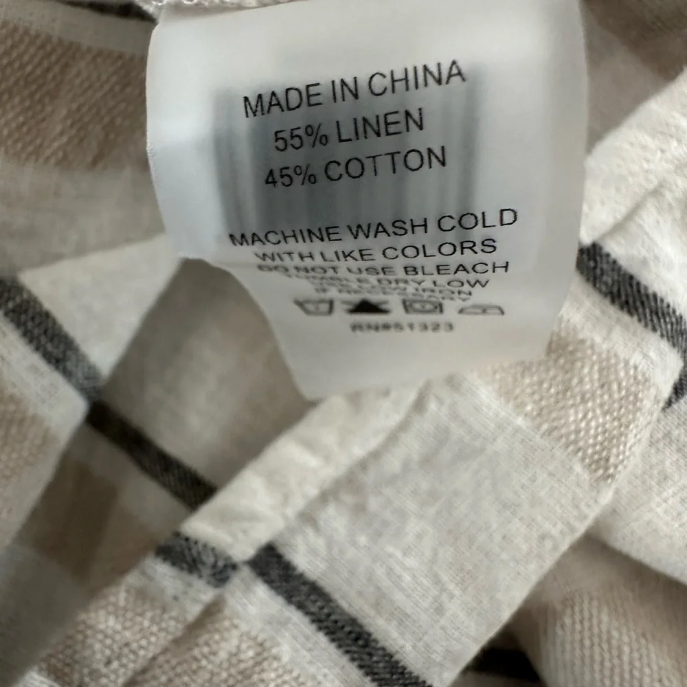 Vince Camuto Striped Button-Front Roll-Sleeve Women's Top - Cream/Black - Picture 5 of 5